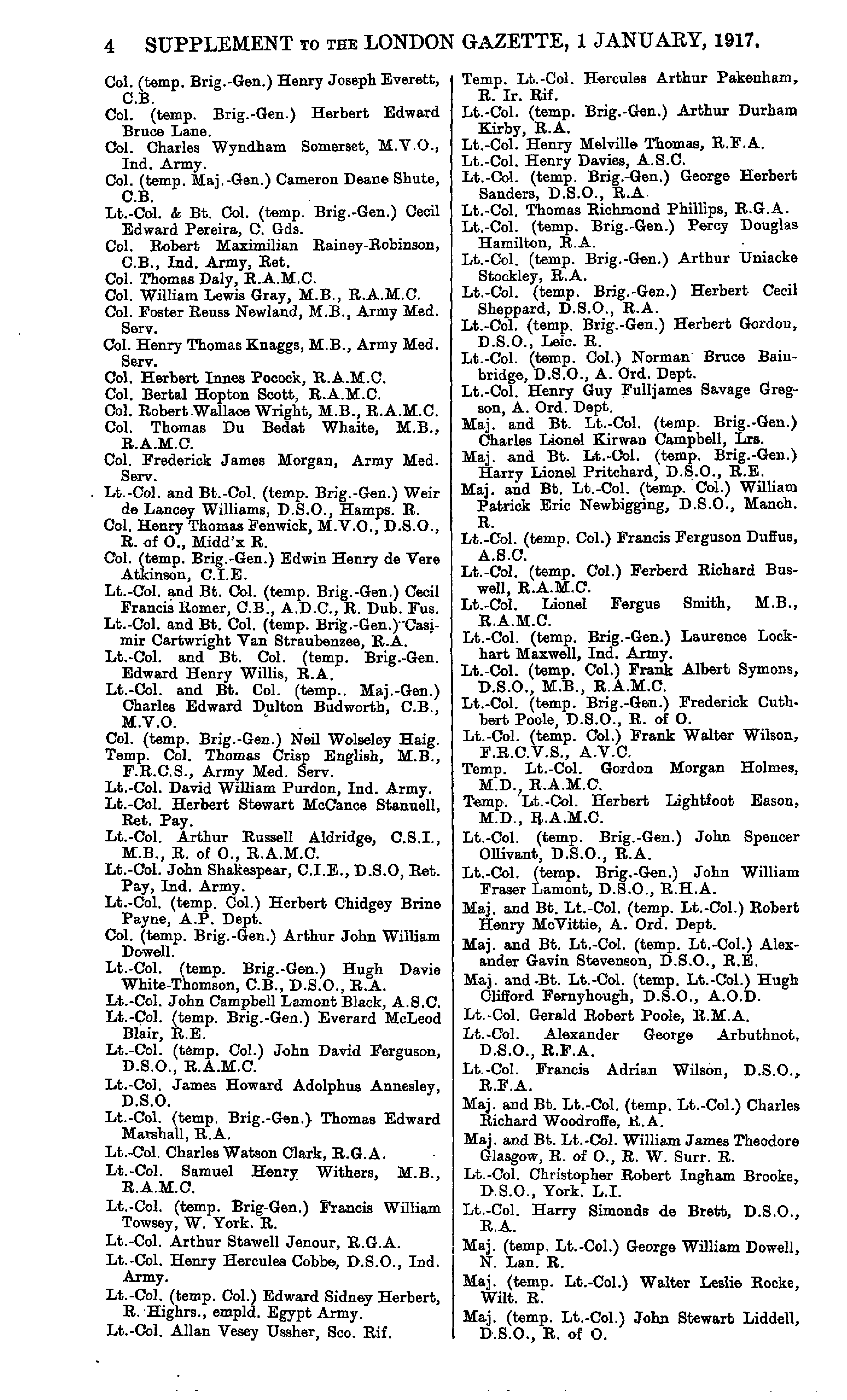 London Gazette — CMG 1917